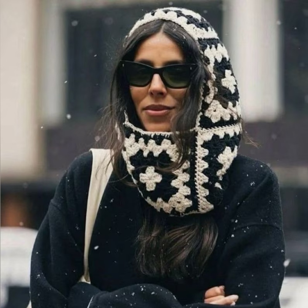 Black and White Crochet Balaclava